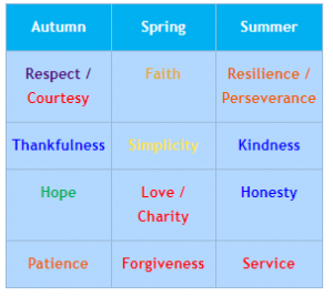 Image showing the chosen virtues by academic year.